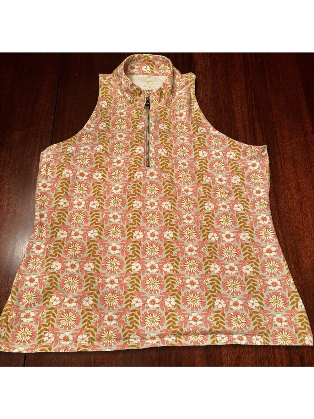 Spartina 449 Serena Top Womens XL Serena Sleeveless Half Zip Pink Floral Golf